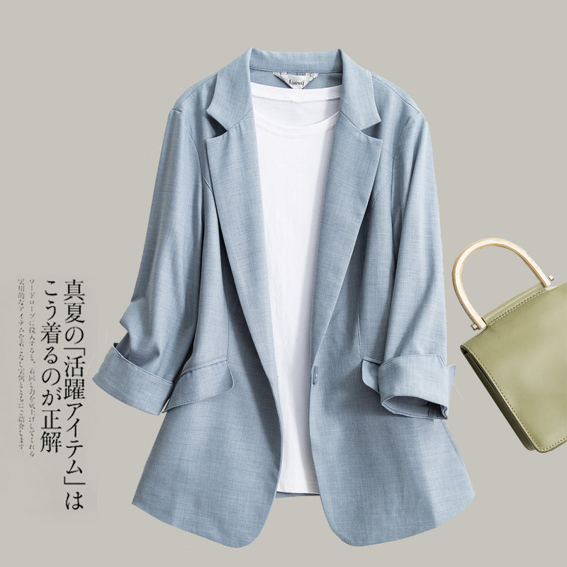 百變休閒風強力推薦韓版七分袖春夏西裝外套 XS 藍色 #シャツ #シャツ襟 #七分袖 Tシャツ #単列ボタン #1列ボタン付 #通勤 #OL通勤 #通勤新作 #通勤着 #シンプル #シンプルで使える #シンプル着痩せ #シンプルで淑やか