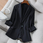 百變休閒風強力推薦韓版七分袖春夏西裝外套 XS 藍色 #シャツ #シャツ襟 #七分袖 Tシャツ #単列ボタン #1列ボタン付 #通勤 #OL通勤 #通勤新作 #通勤着 #シンプル #シンプルで使える #シンプル着痩せ #シンプルで淑やか