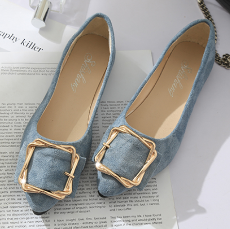 通勤 舒適 百搭 尖頭鞋 淺口 金屬感 平底鞋 35 黑色