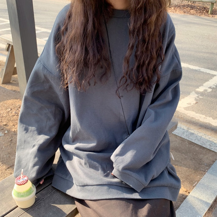 設計獨特 長袖 簡約 套頭 寬鬆感 衛衣 2XL 淺藍色