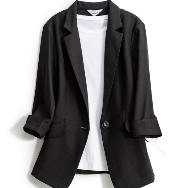 百變休閒風強力推薦韓版七分袖春夏西裝外套 4XL 黑色 #シャツ #シャツ襟 #七分袖 Tシャツ #単列ボタン #1列ボタン付 #通勤 #OL通勤 #通勤新作 #通勤着 #シンプル #シンプルで使える #シンプル着痩せ #シンプルで淑やか
