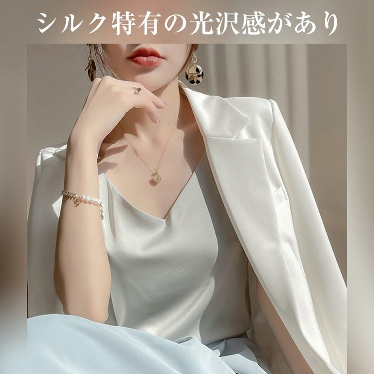 新款冰絲 簡約 V領 寬鬆 緞面 背心