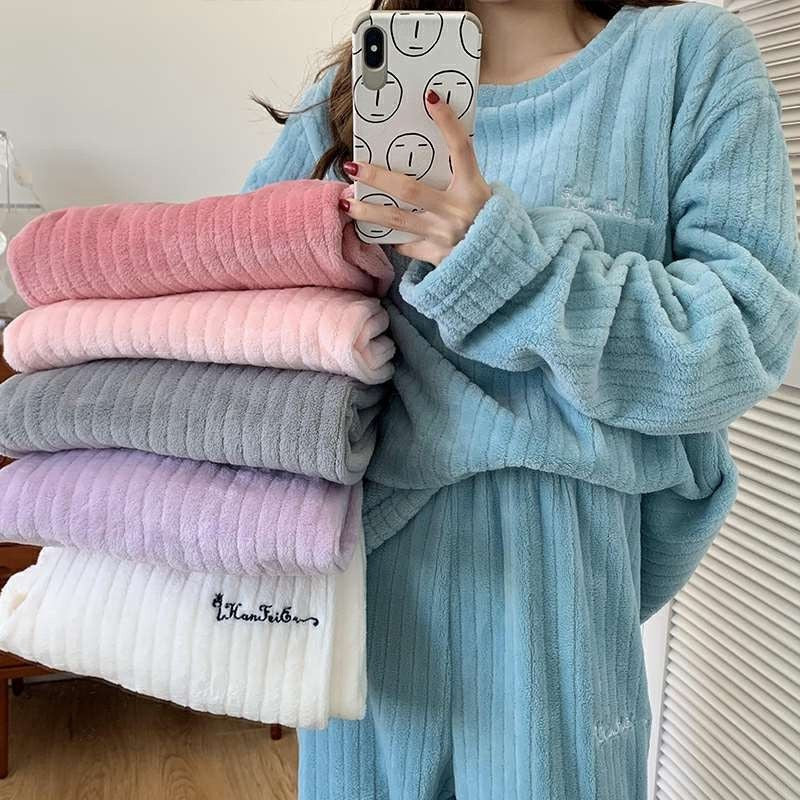 法蘭絨 加絨 加厚 保暖 寬鬆 家居服 套裝