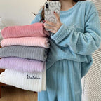 法蘭絨 加絨 加厚 保暖 寬鬆 家居服 套裝