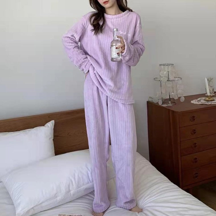 法蘭絨 加絨 加厚 保暖 寬鬆 家居服 套裝