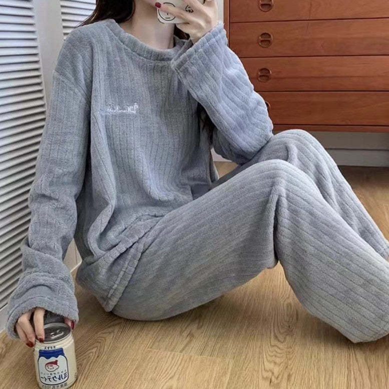 法蘭絨 加絨 加厚 保暖 寬鬆 家居服 套裝