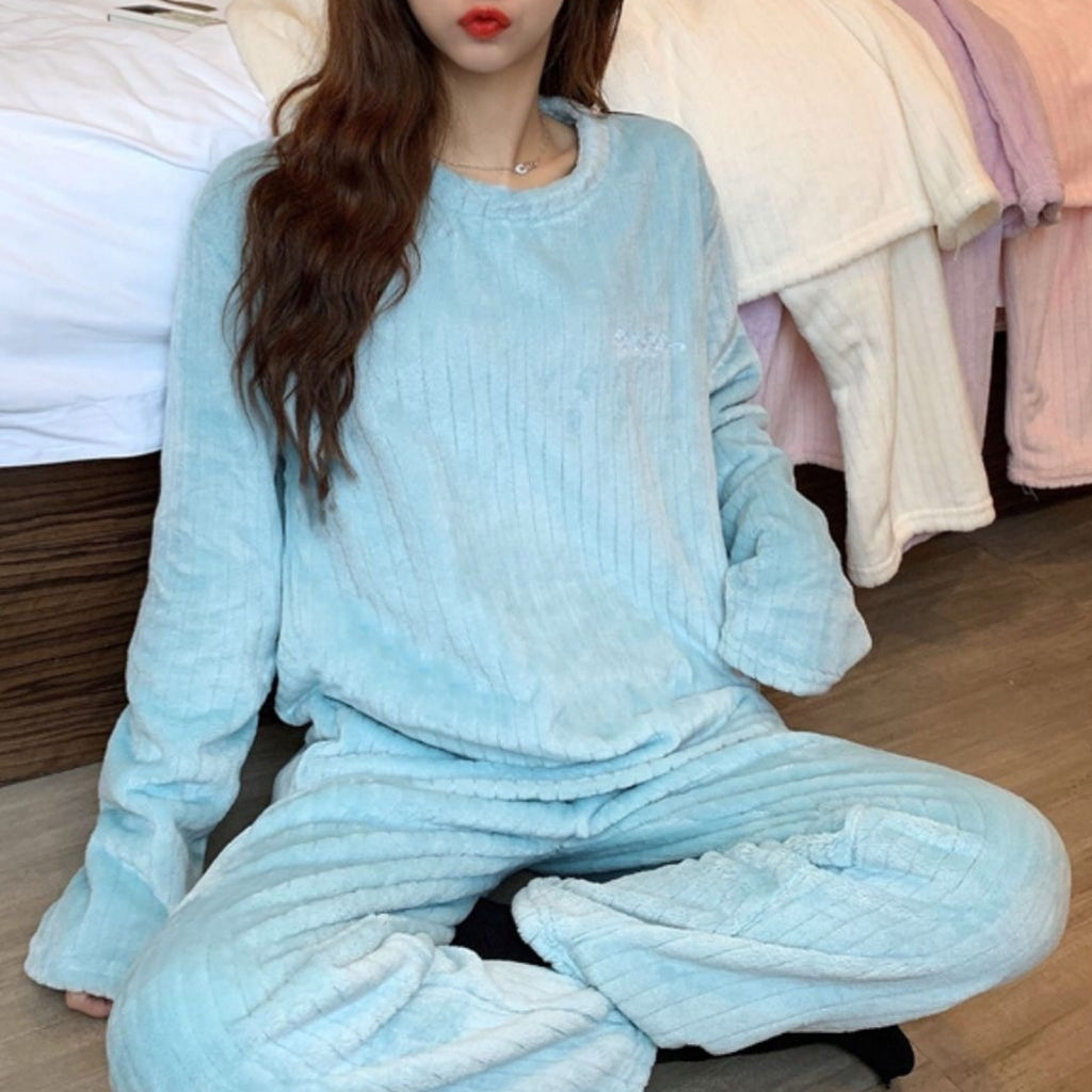 法蘭絨 加絨 加厚 保暖 寬鬆 家居服 套裝