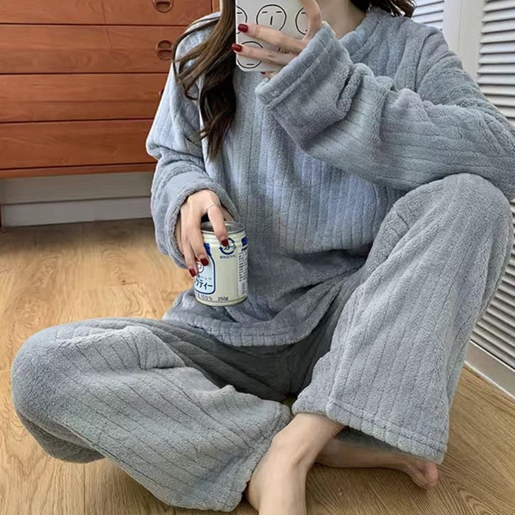 法蘭絨 加絨 加厚 保暖 寬鬆 家居服 套裝