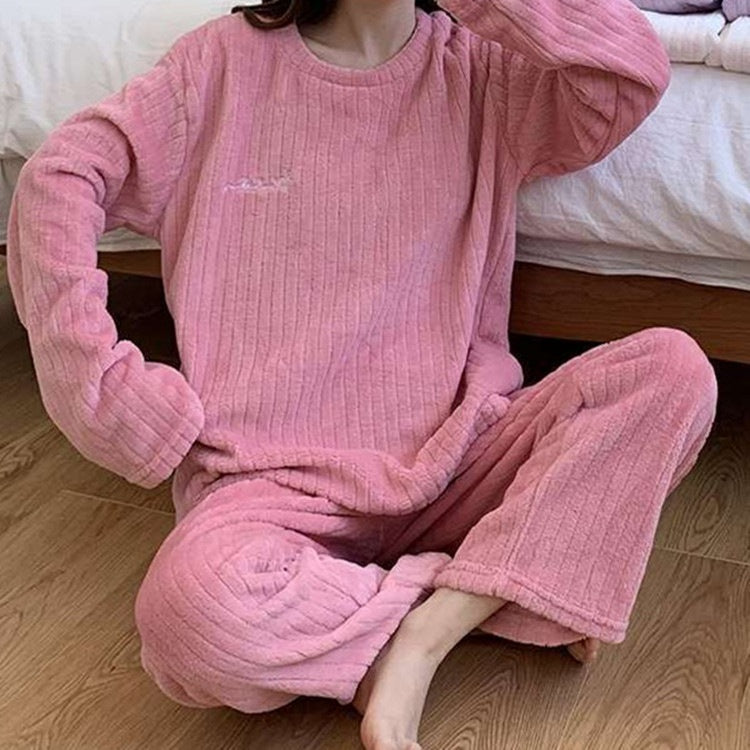 法蘭絨 加絨 加厚 保暖 寬鬆 家居服 套裝