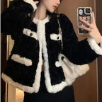 氣質優雅法式復古小香風韓版撞色圓領毛絨外套 2XL 黑色 10-20代 封閉式背 名媛高檔風 時尚 輕熟 常規 拼接 一般 冬 秋 秋冬 單排扣 聚酯纖維 羊羔毛 直筒 20-40代 自然骨架 曲線骨架 遮肉 合身 正常碼 假日/出外 通勤