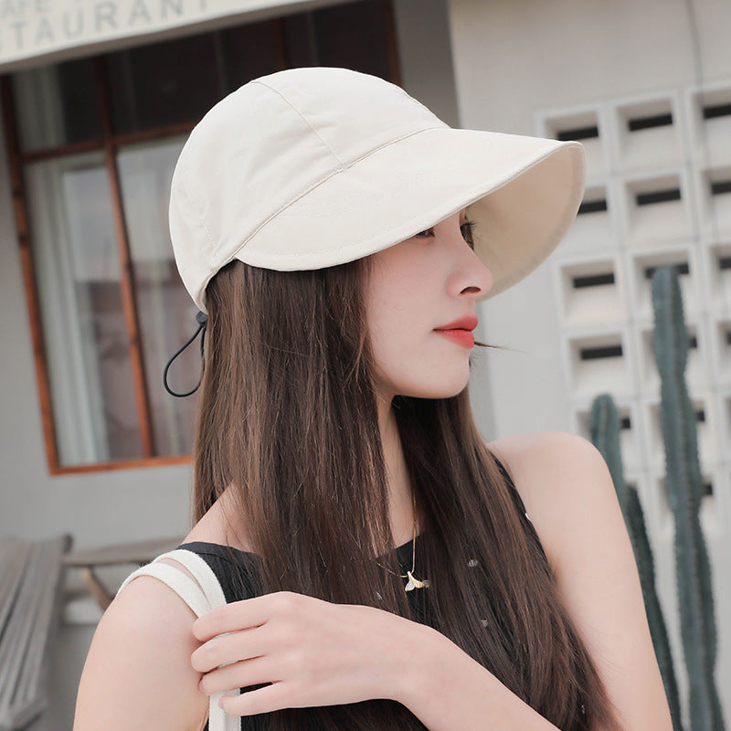 防曬 簡約 素面 拼接 女士 休閒 防曬帽