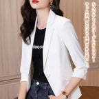 Korea正韓 修身 休閒 短版 小個子 七分袖 西裝外套 S 杏色 素面 春夏 40代 30代 20代 20-50代 紐扣 翻領 春夏秋 春秋 秋 聚酯纖維 夏 春 無 常規 辦公室休閒 清爽幹練 輕熟 工作 簡約 50代