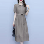 出遊必備 溫柔好感 氣質 洋氣 減齡 設計 收腰 顯瘦 長洋裝 M 灰色