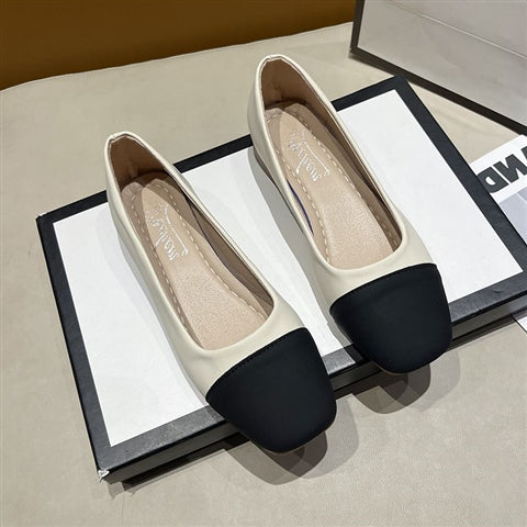 軟底單鞋 一腳蹬 百搭 方頭 淺口 新款 氣質 豆豆鞋 奶奶鞋 平底鞋