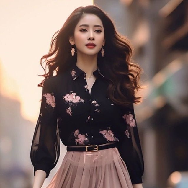 【單件售賣】優選好貨度假風時尚印花襯衫+高腰半身裙兩件套 3XL 黑色印花上衣/單品 春秋 春夏 春 夏 秋 20-50代 紐扣 翻領 聚酯纖維 Ａ字裙 一般 常規 優雅 輕熟 長袖