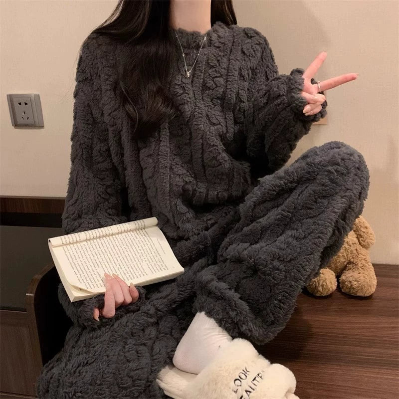 舒服軟糯好感 保暖 加絨加厚 溫暖 毛絨 珊瑚絨睡衣 家居服套裝