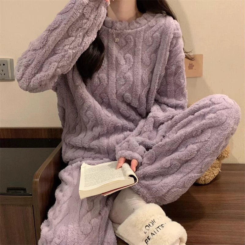 舒服軟糯好感 保暖 加絨加厚 溫暖 毛絨 珊瑚絨睡衣 家居服套裝