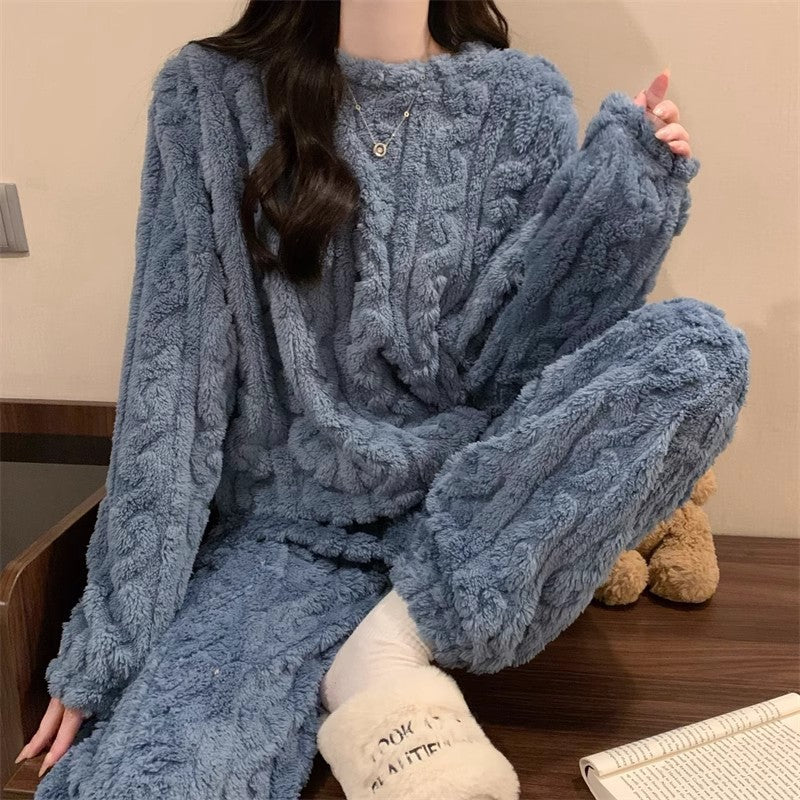舒服軟糯好感 保暖 加絨加厚 溫暖 毛絨 珊瑚絨睡衣 家居服套裝