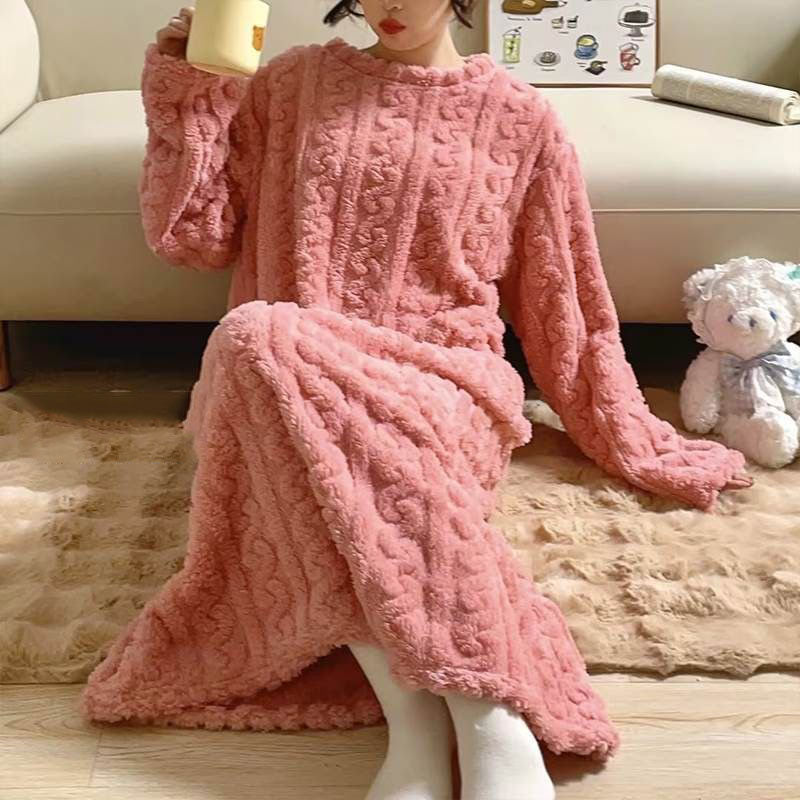 行走的大被子 毛絨絨 提花 長版 寬鬆 有口袋 家居服