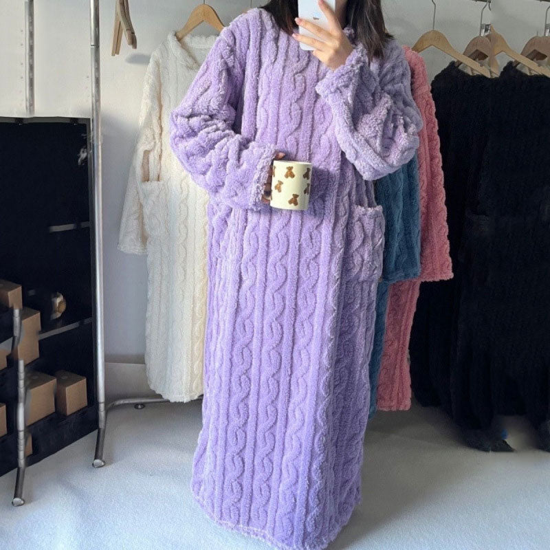行走的大被子 毛絨絨 提花 長版 寬鬆 有口袋 家居服