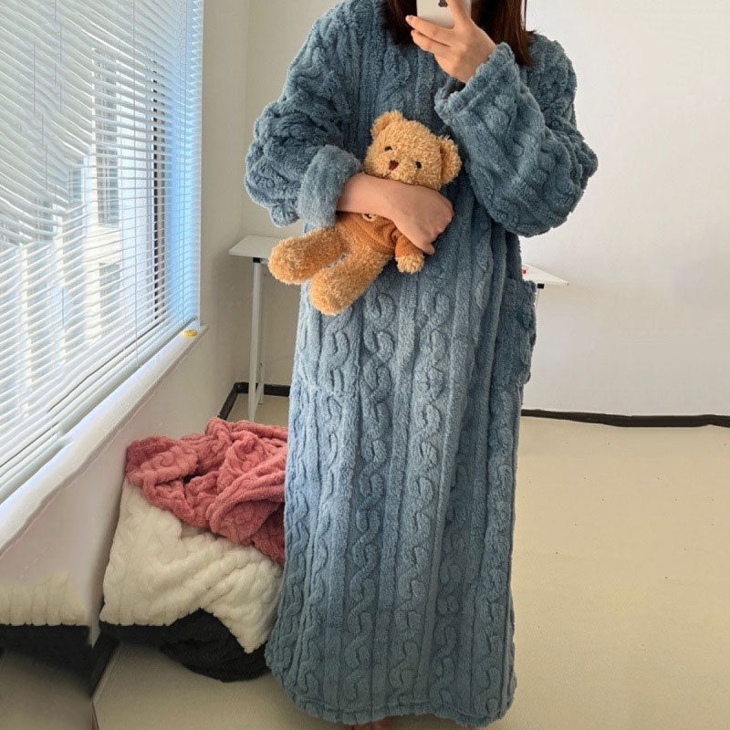 行走的大被子 毛絨絨 提花 長版 寬鬆 有口袋 家居服
