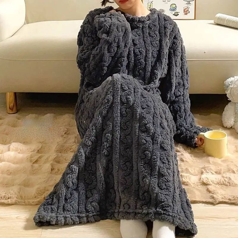 行走的大被子 毛絨絨 提花 長版 寬鬆 有口袋 家居服