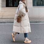 時尚韓版保暖寬鬆立領長款面包服棉服 S 米白色 素面 聚酯纖維 假日/出外 高級感 封閉式背 拉鏈 通勤 拉鍊 常規 自然 休閑 簡約 長袖 春秋 秋冬 秋 冬