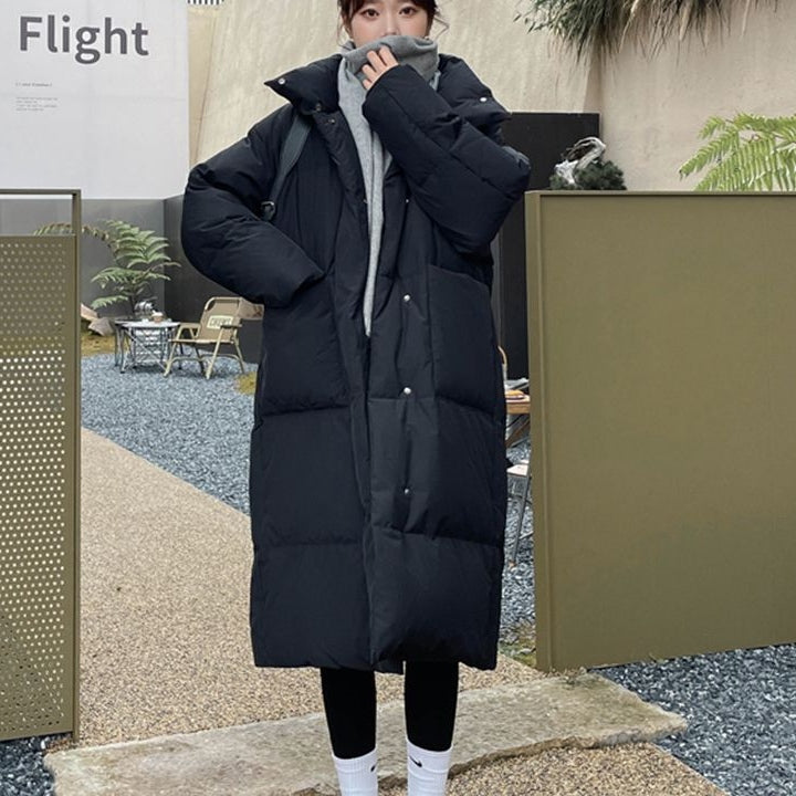 時尚韓版保暖寬鬆立領長款面包服棉服 S 米白色 素面 聚酯纖維 假日/出外 高級感 封閉式背 拉鏈 通勤 拉鍊 常規 自然 休閑 簡約 長袖 春秋 秋冬 秋 冬