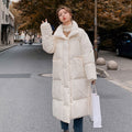 時尚韓版保暖寬鬆立領長款面包服棉服 XL 米白色 素面 聚酯纖維 假日/出外 高級感 封閉式背 拉鏈 通勤 拉鍊 常規 自然 休閑 簡約 長袖 春秋 秋冬 秋 冬