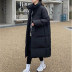 時尚韓版保暖寬鬆立領長款面包服棉服 XL 黑色 素面 聚酯纖維 假日/出外 高級感 封閉式背 拉鏈 通勤 拉鍊 常規 自然 休閑 簡約 長袖 春秋 秋冬 秋 冬