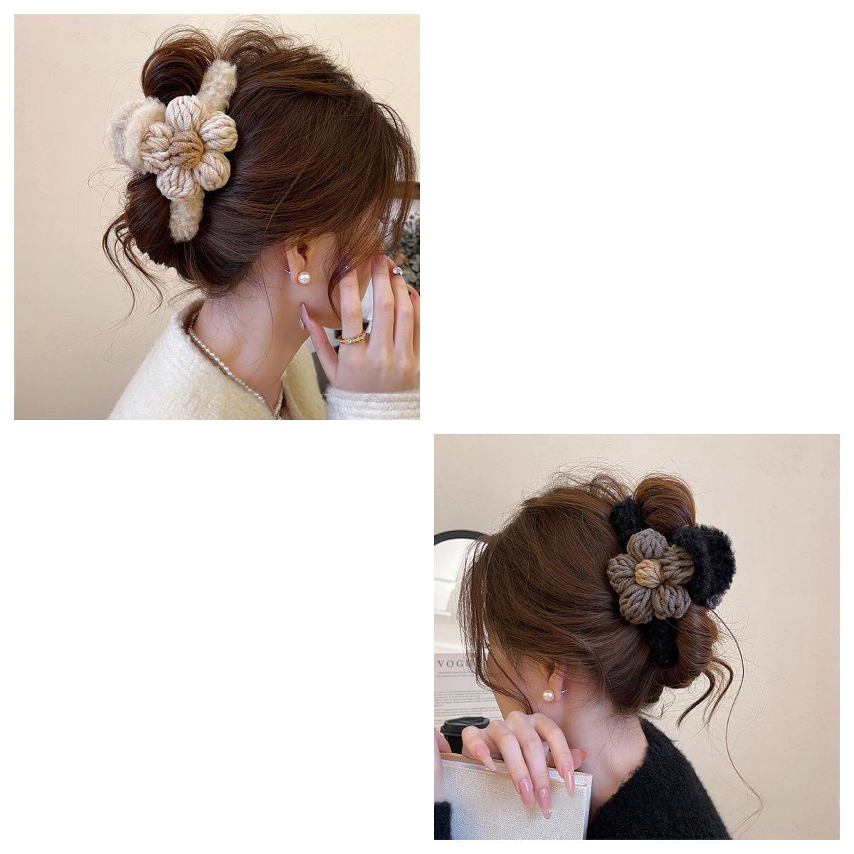 慵懶毛絨花朵頭髮抓夾大號鯊魚夾髮夾女後腦勺新夾子髮飾