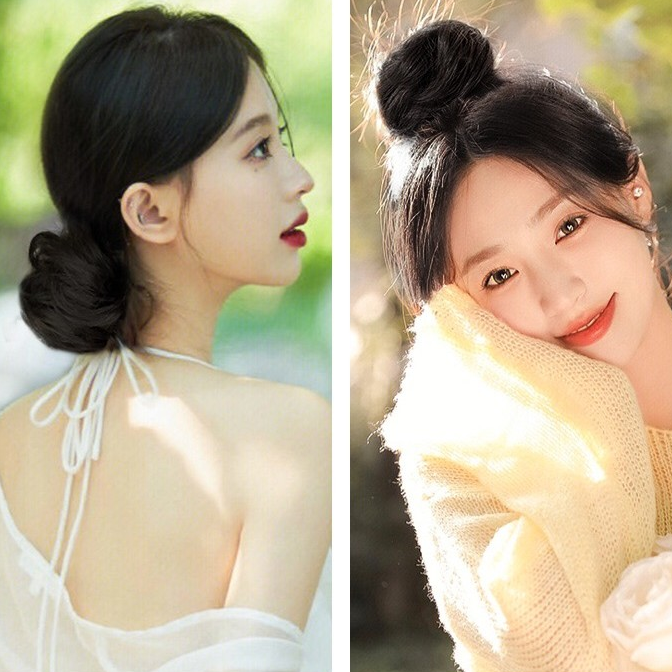 慵懶 低丸子頭假髮 盤發器 女 蓬鬆花苞頭 造型神器 懶人 模擬發 頭發發圈