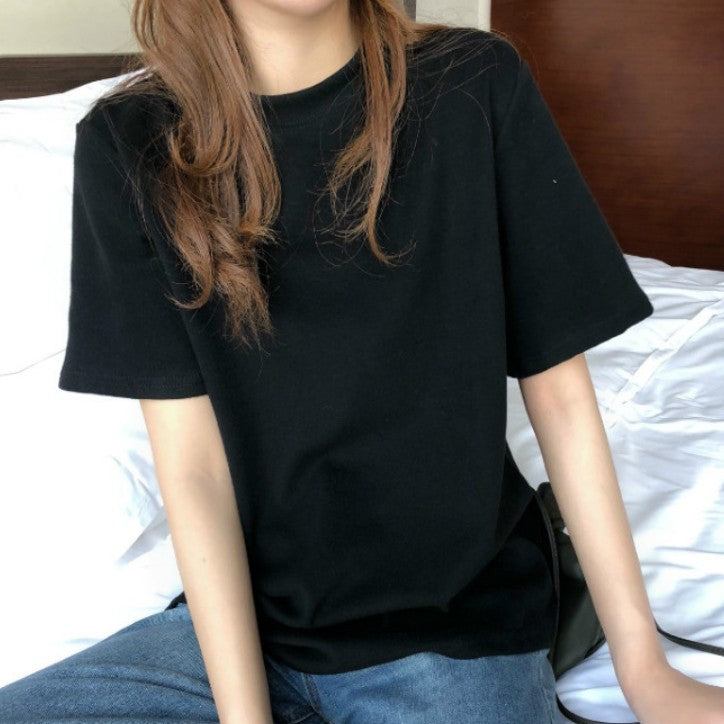簡約質感休閒素面多色寬鬆圓領T恤 2XL 黑色 套頭 聚酯纖維 春 夏 一般 無 常規 休閑 短袖