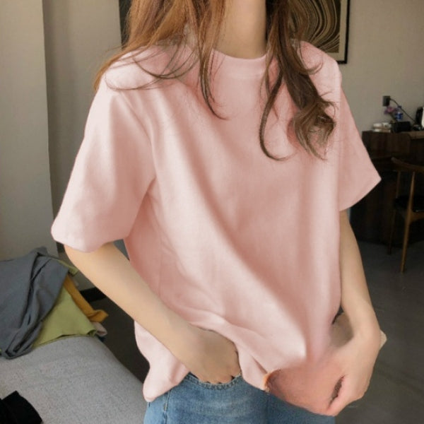 簡約質感休閒素面多色寬鬆圓領T恤 2XL 粉色 套頭 聚酯纖維 春 夏 一般 無 常規 休閑 短袖