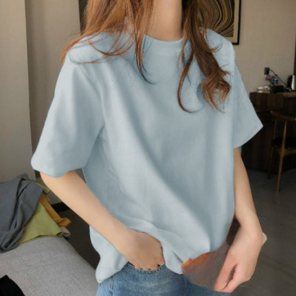 簡約質感休閒素面多色寬鬆圓領T恤 2XL 淡藍色 套頭 聚酯纖維 春 夏 一般 無 常規 休閑 短袖