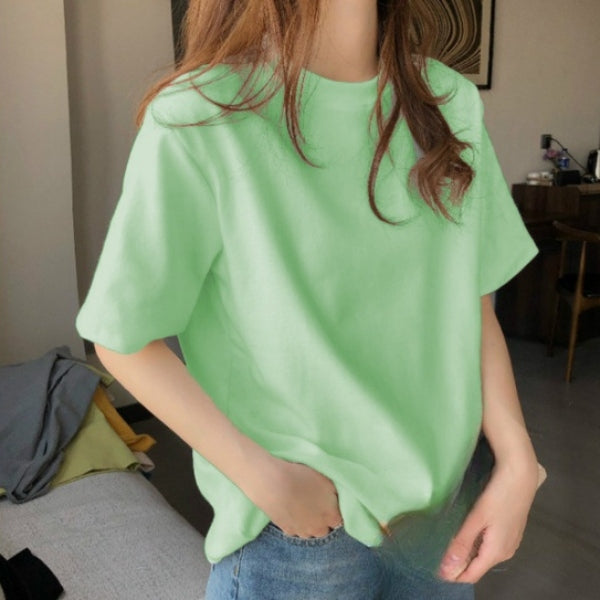 簡約質感休閒素面多色寬鬆圓領T恤 2XL 薄荷綠色 套頭 聚酯纖維 春 夏 一般 無 常規 休閑 短袖