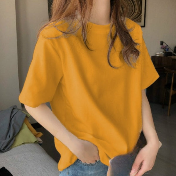 簡約質感休閒素面多色寬鬆圓領T恤 2XL 薑黃色 套頭 聚酯纖維 春 夏 一般 無 常規 休閑 短袖