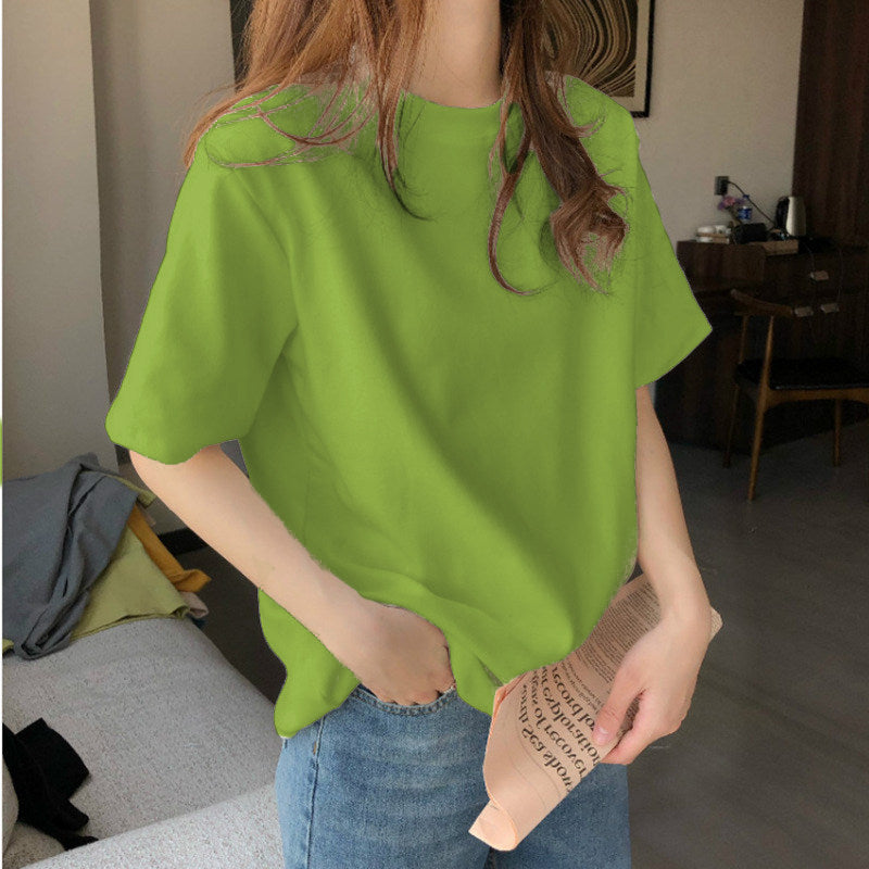 簡約質感休閒素面多色寬鬆圓領T恤 2XL 牛油果綠色 套頭 聚酯纖維 春 夏 一般 無 常規 休閑 短袖
