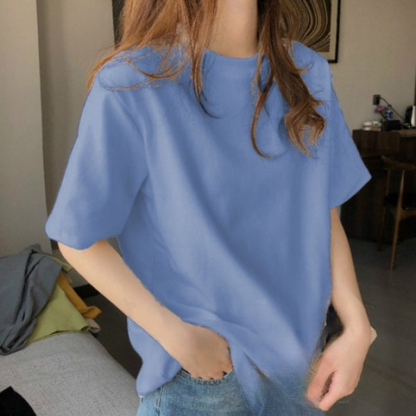 簡約質感休閒素面多色寬鬆圓領T恤 2XL 藍色 套頭 聚酯纖維 春 夏 一般 無 常規 休閑 短袖