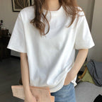 簡約質感休閒素面多色寬鬆圓領T恤 2XL 白色 套頭 聚酯纖維 春 夏 一般 無 常規 休閑 短袖