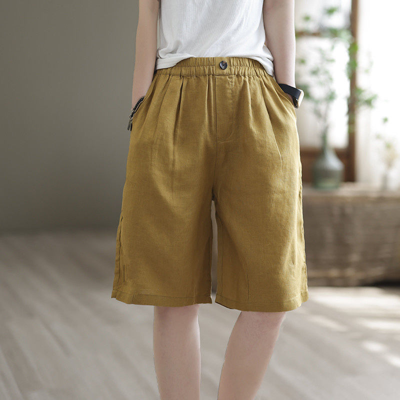 居家時尚 極簡魅力 文藝風 森系 簡約 棉麻 五分褲 短褲 3XL 姜黃色