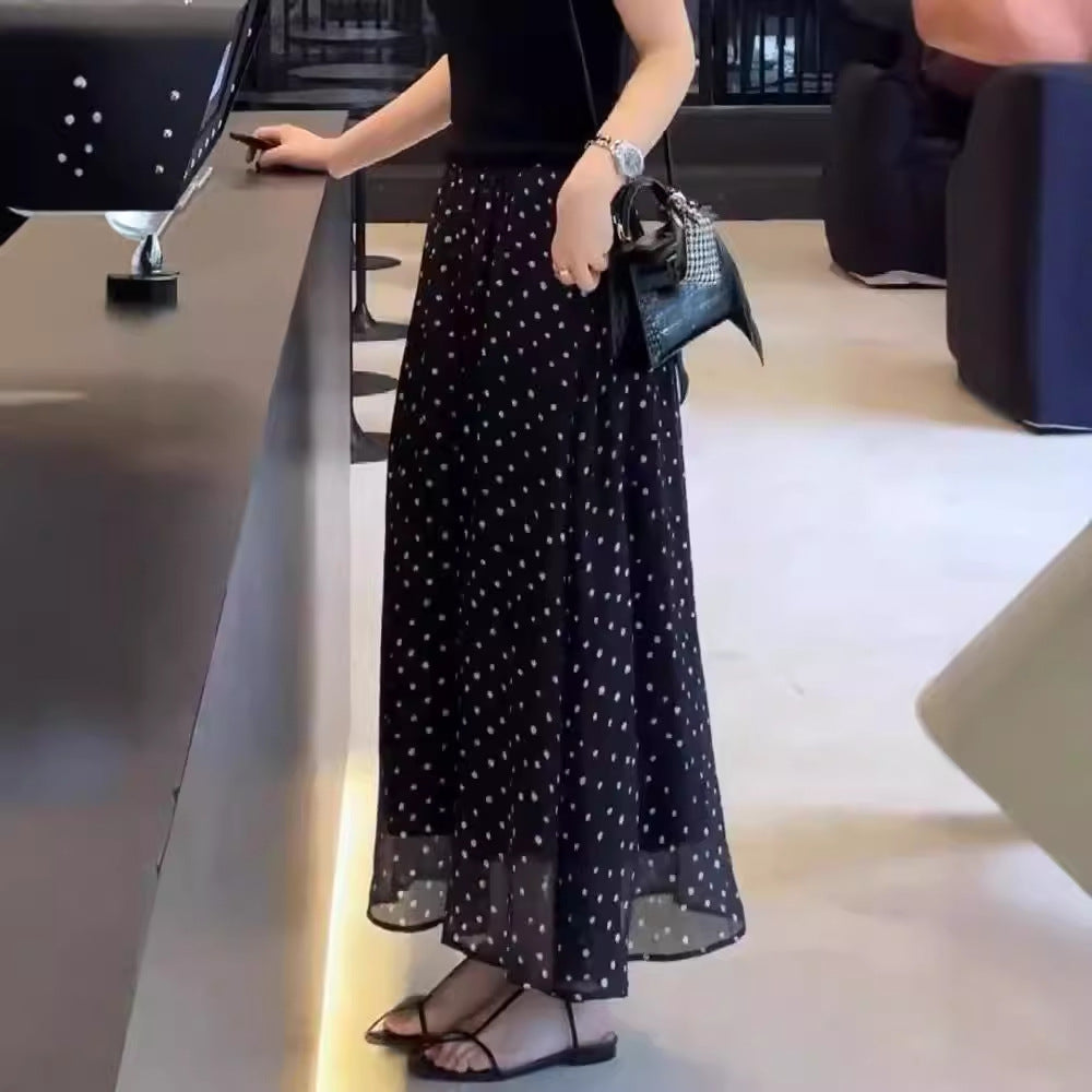 波點法式高端簡約輕奢時尚寬鬆大擺a字裙半身裙 M 波點半身裙 圓點 經典款 休閑 森系 優雅 拼接 長款 春夏 春秋 春夏秋 遮肉 柔軟 百搭 高腰 Ａ字裙