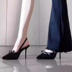 法式 氣質 名媛 仙女風 蝴蝶結 包頭 尖頭 細跟 高跟鞋 34 黑色/6cm