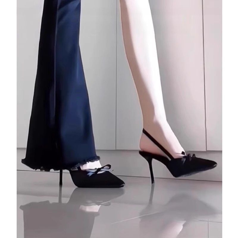 法式 氣質 名媛 仙女風 蝴蝶結 包頭 尖頭 細跟 高跟鞋 34 黑色/6cm