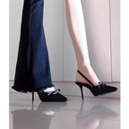 法式 氣質 名媛 仙女風 蝴蝶結 包頭 尖頭 細跟 高跟鞋 34 黑色/6cm