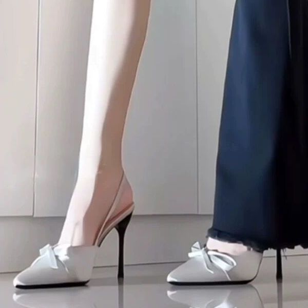 法式 氣質 名媛 仙女風 蝴蝶結 包頭 尖頭 細跟 高跟鞋 40 銀色/9cm
