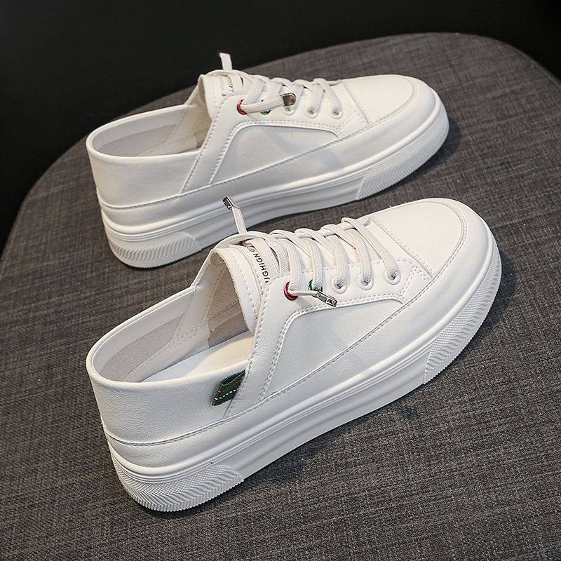 爆款 透氣輕便 軟底 一腳蹬 薄款 真皮 兩穿小白鞋 休閒鞋