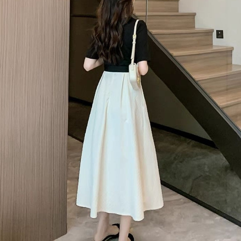法式 赫本風 高級感 氣質 名媛風 韓版 拼接 假兩件 蝴蝶結 宴會 禮服 長洋裝 S 黑色 (短款)