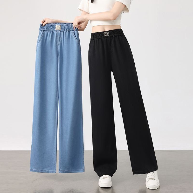 必備百搭款 休閒 窄版 鬆緊腰 垂感 舒適 薄款 天絲 牛仔褲