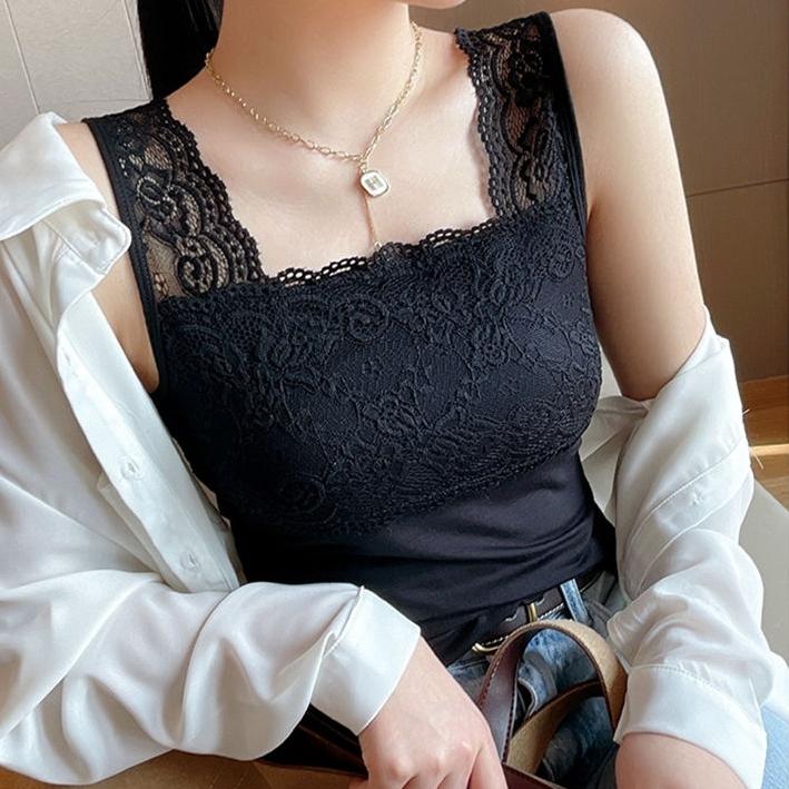 【單/兩件裝】簡約 百搭 蕾絲  拼接 百搭 背心